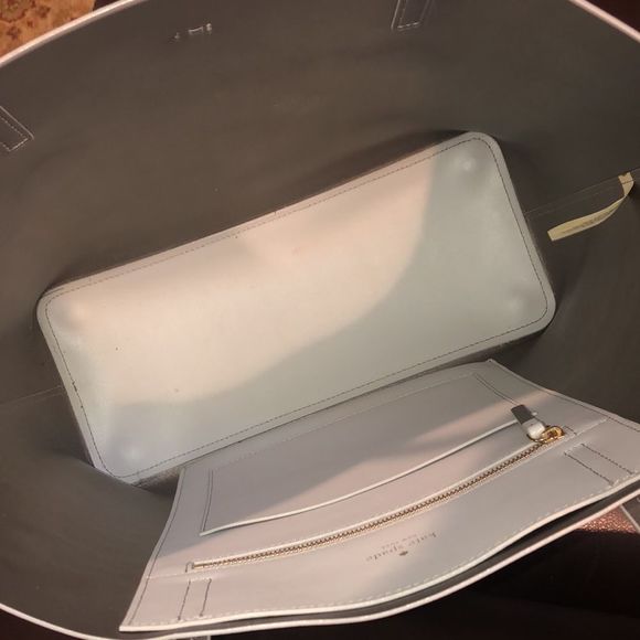 KATE SPADE Silver Glitter Polka Dot White Leather Tote Shoulder Bag Zip Pocket - Picture 12 of 17